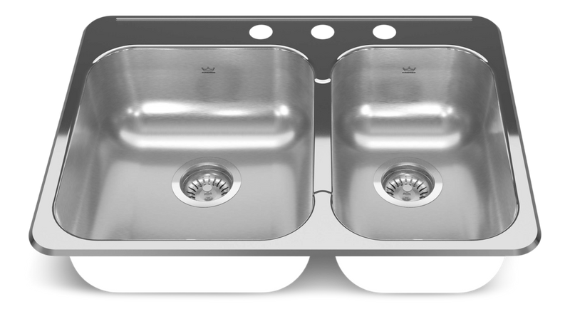 Kindred Reginox Drop In Double Bowl 3-Hole Kitchen Sink, 27.25-in. x 20.56-in, Stainless Steel Z1