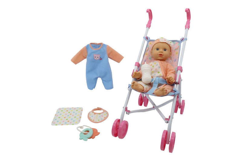 Kisses & Cuddles 12-in Baby Doll with Stroller and Accessories Set N9