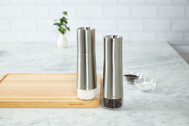 KitchenAid Stainless Steel Salt & Pepper Grinder Set, 8-in, Pre-Filled C7