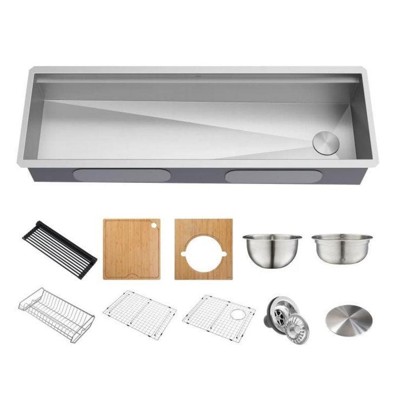 Kraus Kore 2-Tier Workstation Undermount 16-Gauge Single Bowl Kitchen Sink with 11-Piece Chef’s Kit, 57-in J5