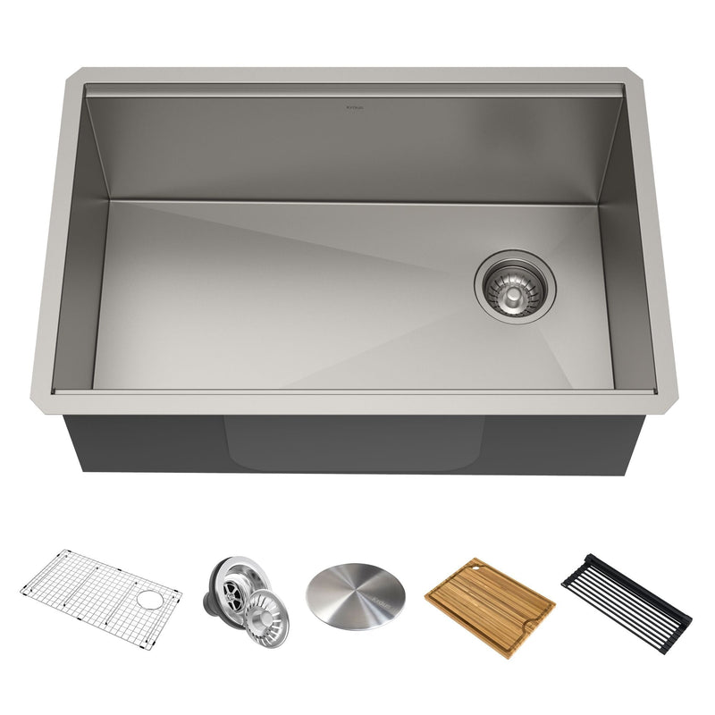 Kraus Kore Undermount Stainless Steel Single Bowl Kitchen Sink with Add-Ons, 27x19x11-in J7