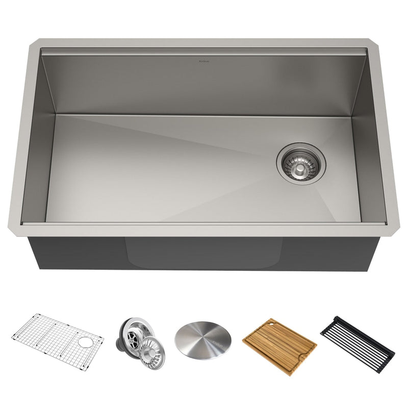 Kraus Kore Undermount Stainless Steel Single Bowl Kitchen Sink with Add-Ons, 30x19x11-in C6