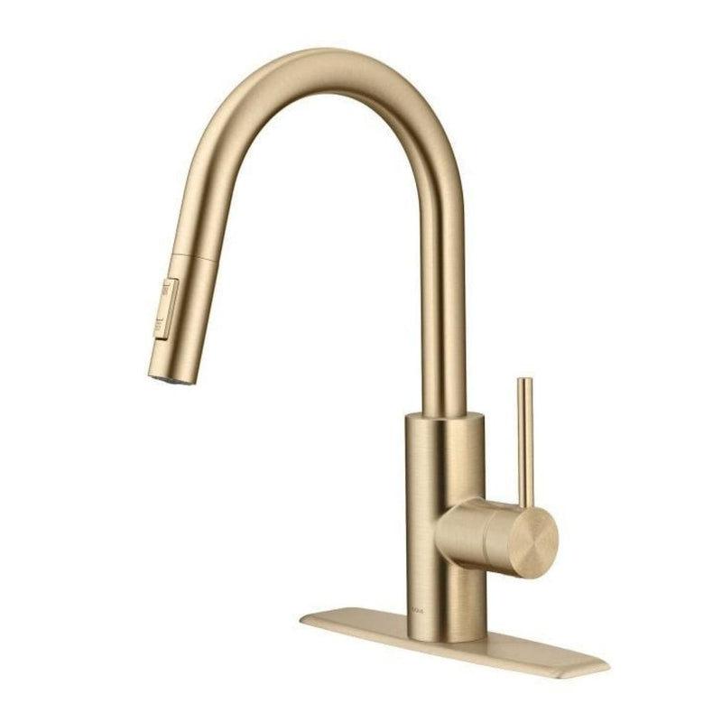 Kraus Oletto Pull-Down Single Handle Kitchen Faucet with QuickDock Top Mount Installation Assembly, Spot Free Antique Champagne Bronze T6