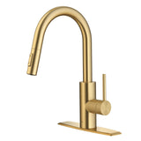 Kraus Oletto Single Handle High Arc Pull Down Kitchen Faucet, Brushed Brass
