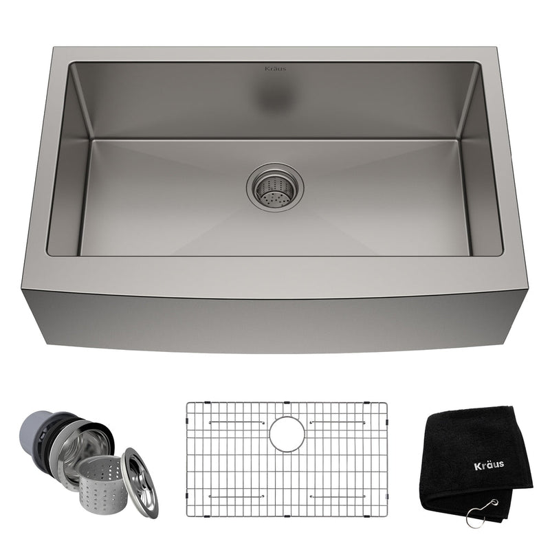 Kraus Standard PRO Apron Front Farmhouse Stainless Steel Single Bowl Kitchen Sink, 33x21x10-in H6