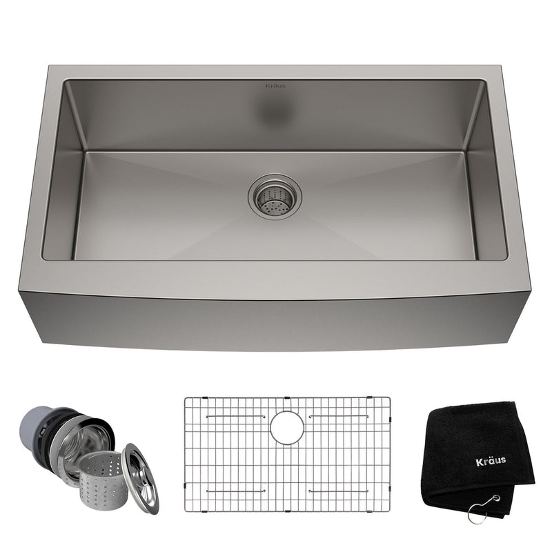 Kraus Standard PRO Apron Front Farmhouse Stainless Steel Single Bowl Kitchen Sink, 36x21x10-in E8
