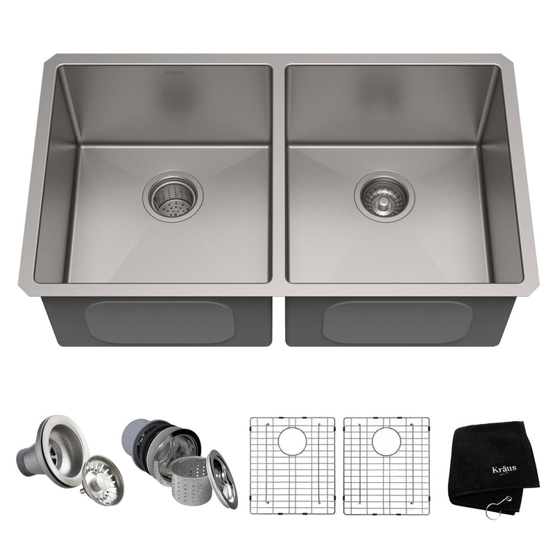 Kraus Standard PRO Undermount Stainless Steel Double Bowl 50/50 Kitchen Sink, 33x19x10-in P8