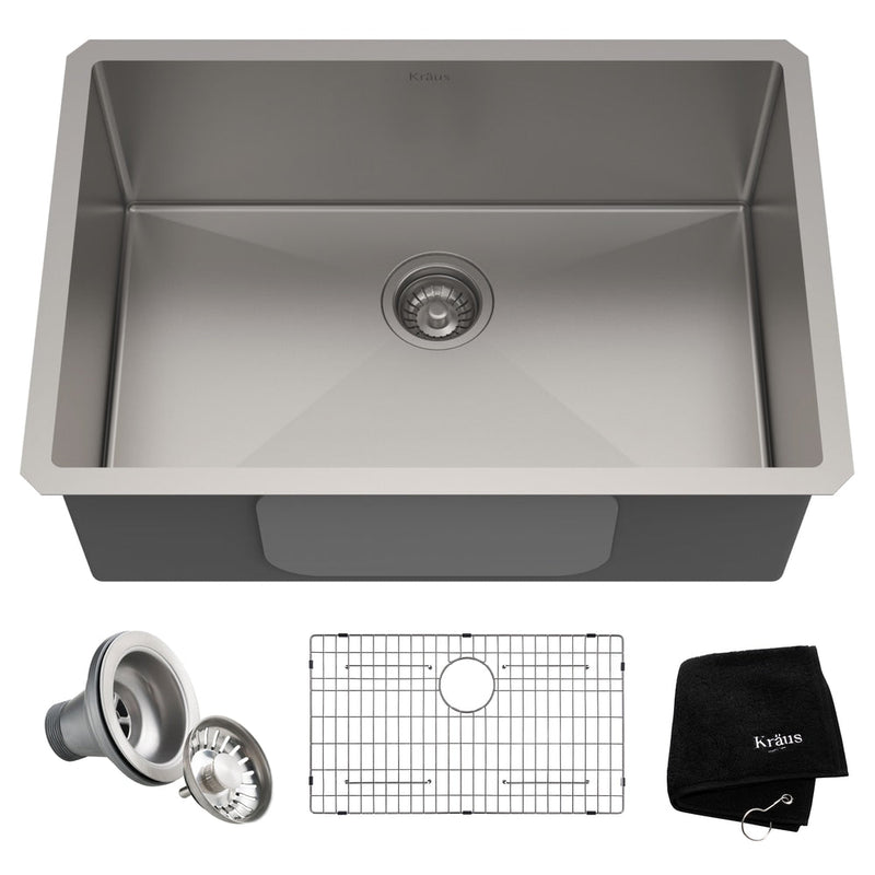Kraus Standard PRO Undermount Stainless Steel Single Bowl Kitchen Sink, 28x19x10-in W5