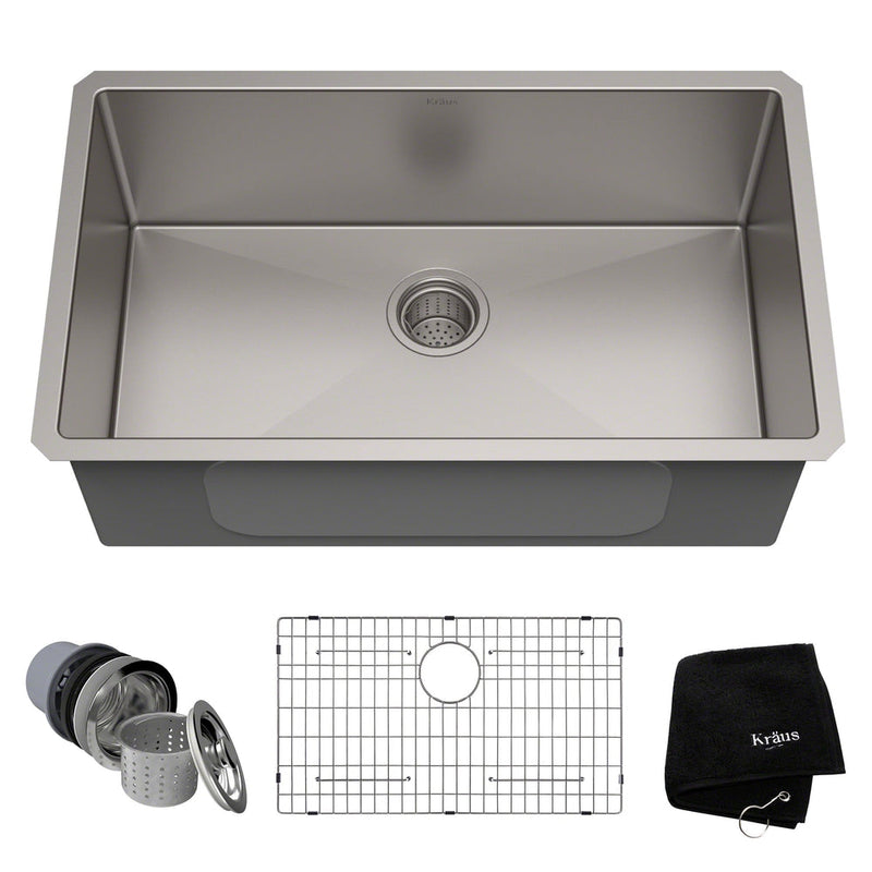 Kraus Standard PRO Undermount Stainless Steel Single Bowl Kitchen Sink, 30x18x10-in Y7