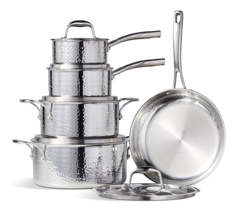 Lagostina 3-Ply Hammered Stainless Steel Cookware Set, 10-pc V5