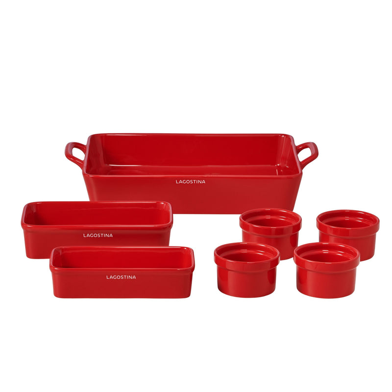 Lagostina Stackable Red Ceramic Bakeware Set with Handles, 7-pc Y3