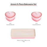 Lagostina Stoneware Heart Cocottes and Tray, Gradient Rose, 5-pc