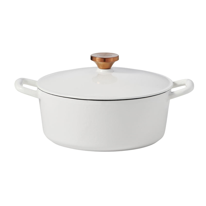 Lagostina Tuscan Collection Round Casserole Dish, Enamelled Cast Iron, White, 7-qt T2