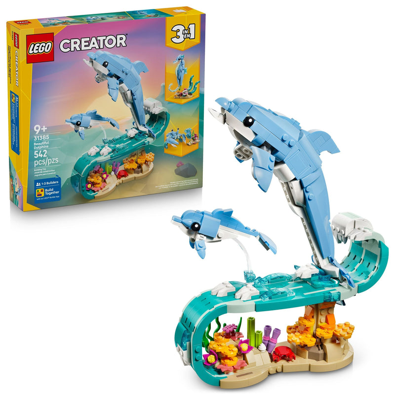 LEGO Creator 3-in-1 Sea Animals: Beautiful Dolphins Toy Building Set - 31385, 542-pcs, Ages 9+ M5