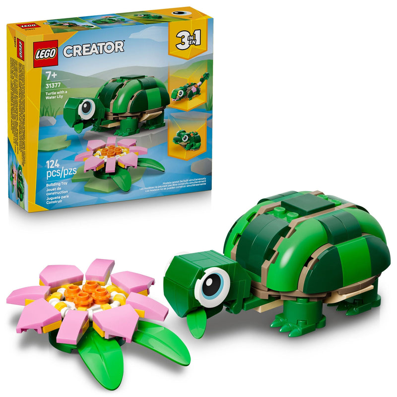 LEGO Creator 3-in-1 Turtle with a Water Lily Flower Toy Building Set - 31377, 124-pcs, Ages 7+ H1