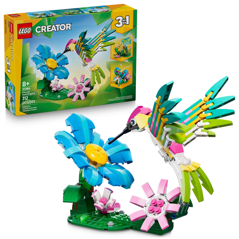 LEGO Creator 3-in-1 Wild Animals: Colourful Hummingbird Toy Building Set - 31384, 312-pcs, Ages 8+ G1