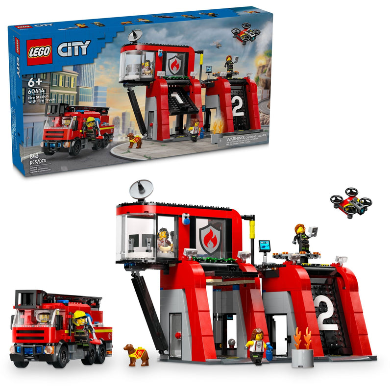 LEGO Fire Station with Fire Truck - 60414, 843-pcs, Ages 6+ V1