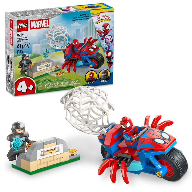 LEGO Marvel Spidey And His Amazing Friends Spidey on his Motorcycle vs. Rhino - 11206, 61-pcs, Ages 4+ V2