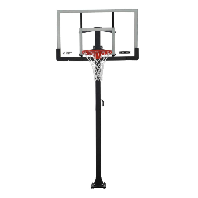 Lifetime Adjustable In-Ground Bolt Down Outdoor Basketball Hoop with 60-in Tempered Glass, Hoop & Net System N2