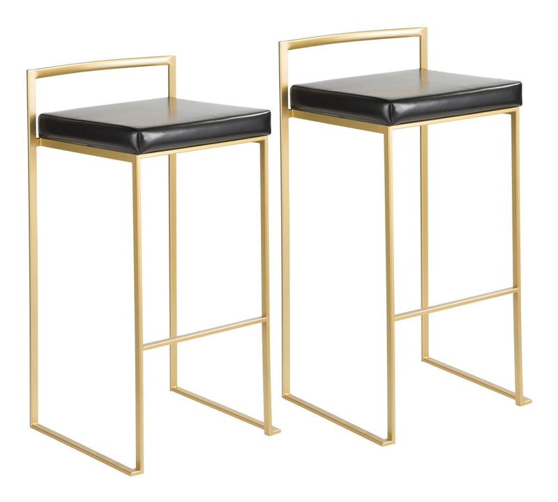 LumiSource Fuji Stackable PU Leather Counter/Bar Stools (2-Piece Set), Gold/Black E0