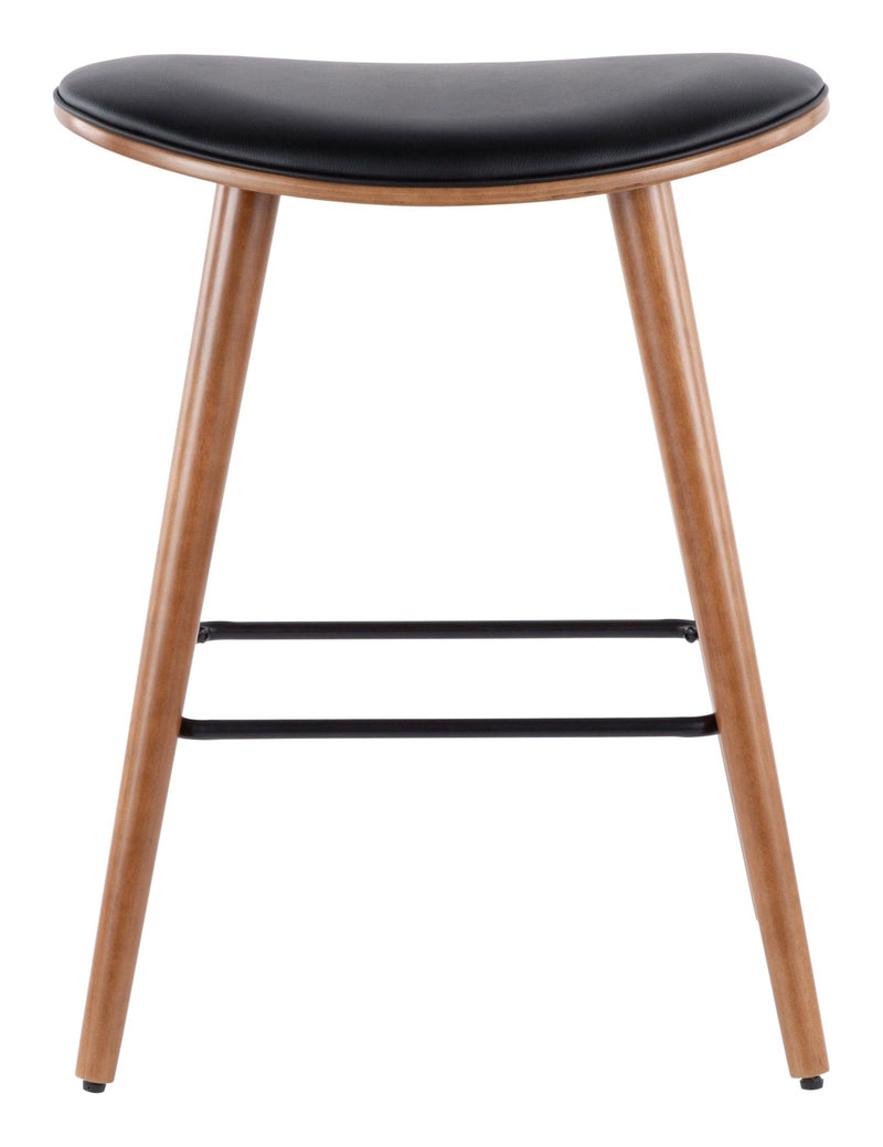 LumiSource Saddle Wood & PU Leather Seat Counter/Bar Stools (2-Piece Set), Walnut/Black D8