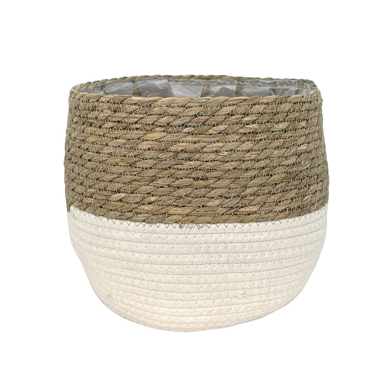 Lynne Weave Cotton Jute Round Basket Planter with Leaf-Proof Plastic Lining, 10-in M0