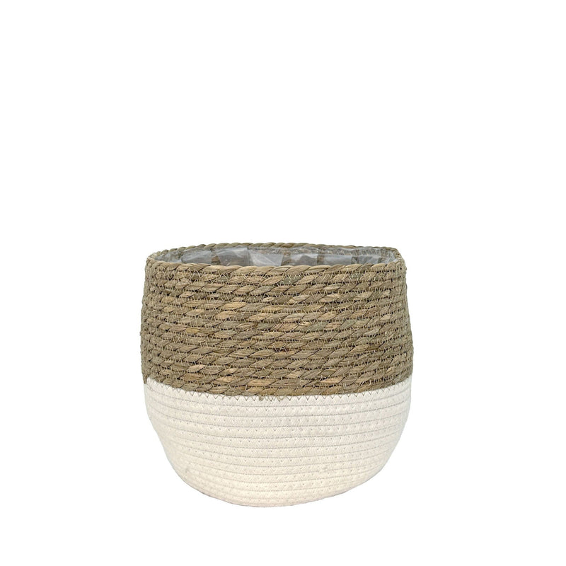 Lynne Weave Cotton Jute Round Basket Planter with Leaf-Proof Plastic Lining, 6-in L8