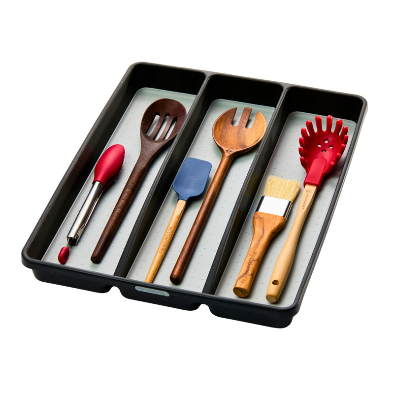Madesmart 3-Compartment Kitchen Utensil Drawer Organizer Tray/Holder, Grey F3