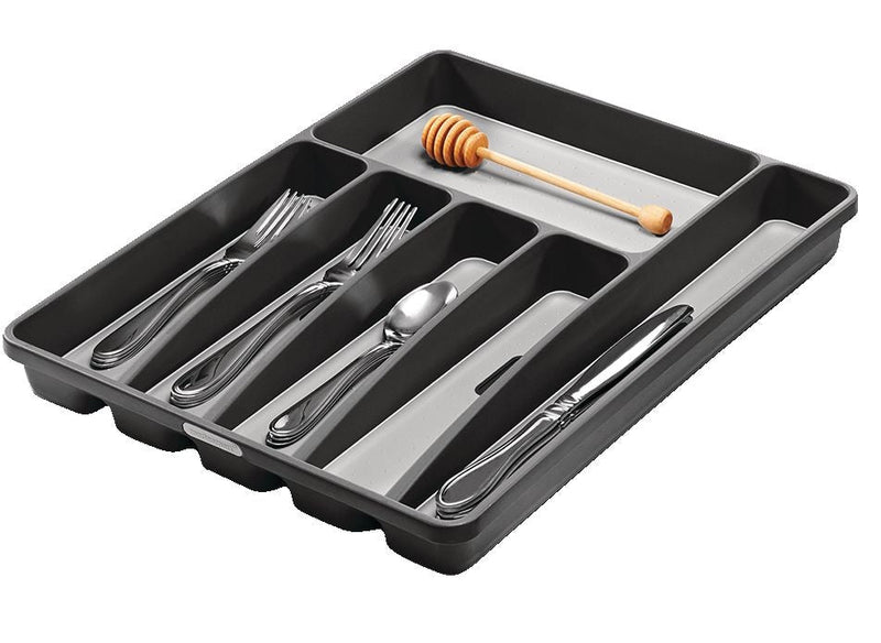 Madesmart Large 6-Compartment Cutlery & Kitchen Utensil Drawer Organizer Tray/Holder, Grey G2