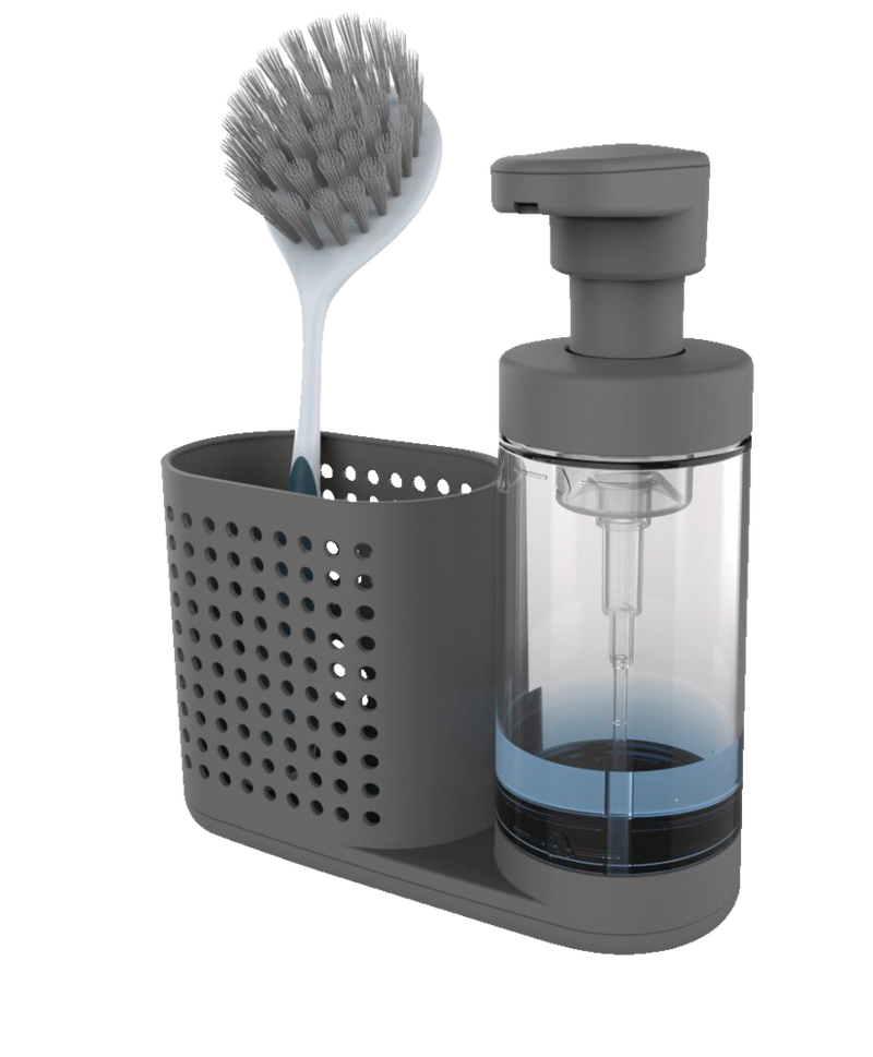 Madesmart Non-Slip Foaming Hand/Dish Soap Pump Dispenser & Sink Caddy Organizer, Grey F7