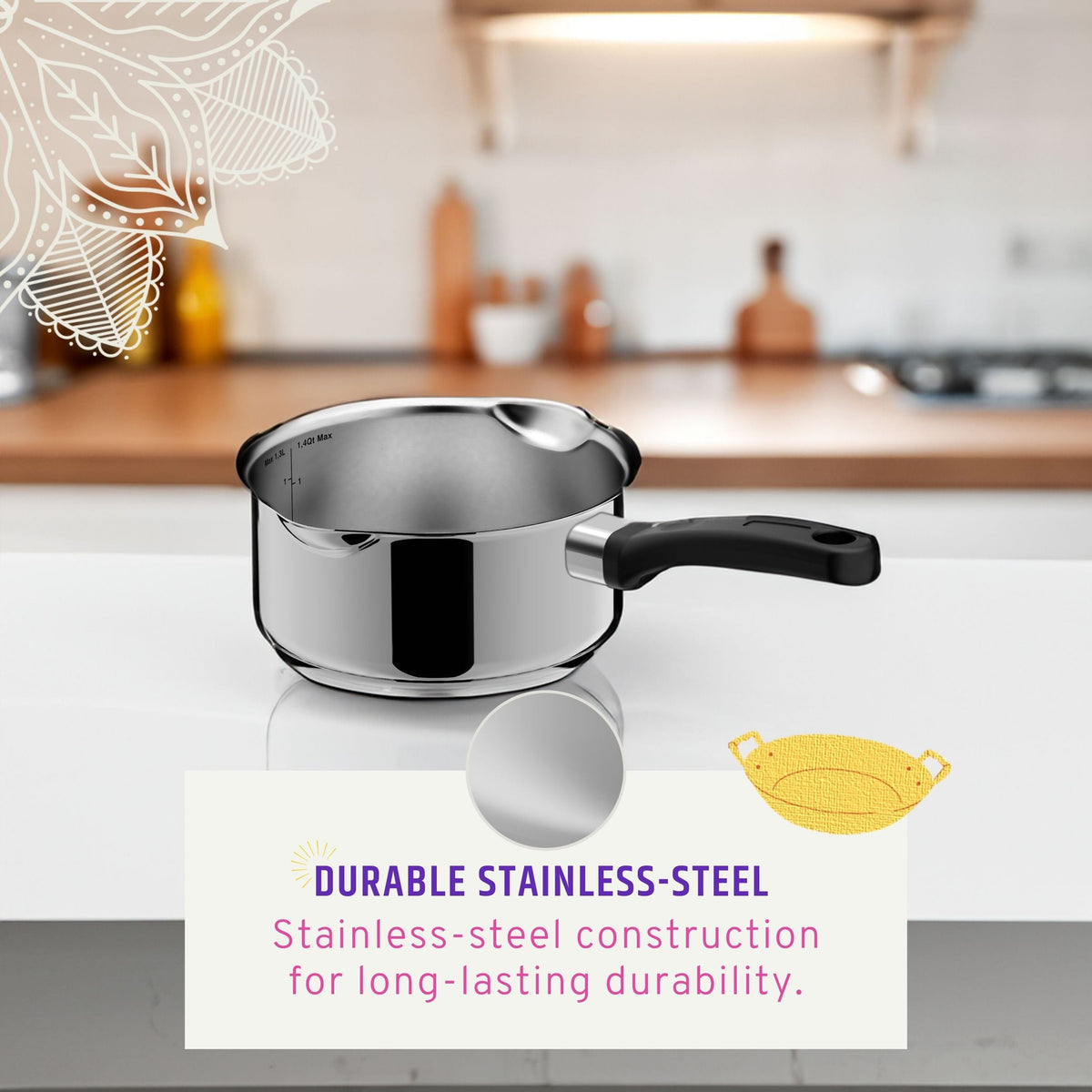 Maharaja 1.5qt Stainless Steel Milk Pan 16cm