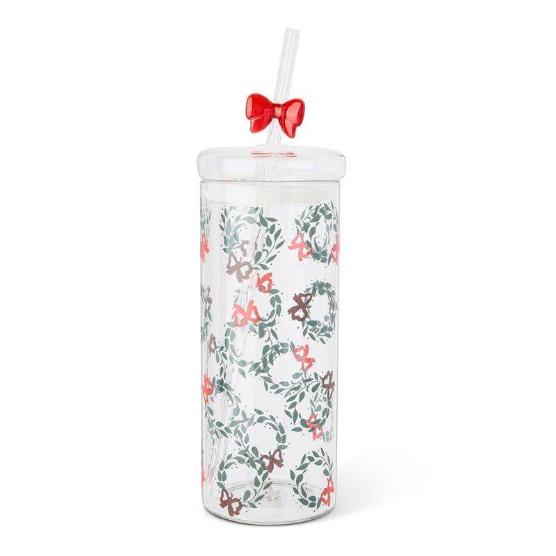 Manna 22-oz Printed Glass Tumbler with Bow Charm Straw U3