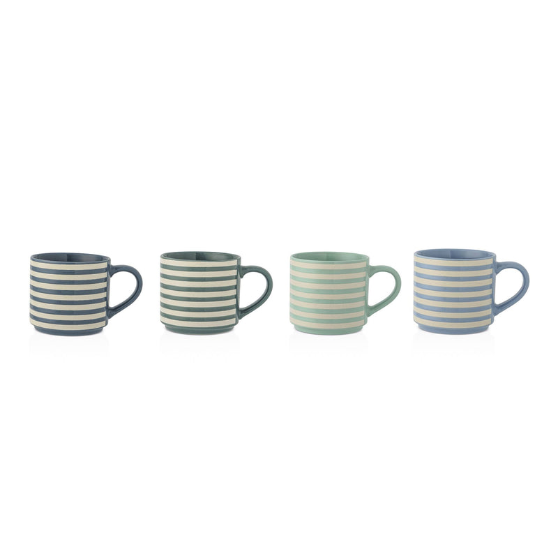 Manna Blue Strip Stackable Mugs, Assorted Colours, 4-pk X9