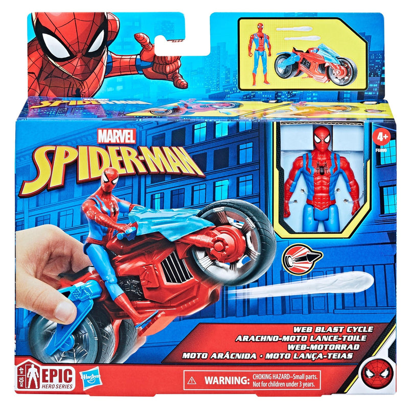 Marvel Spider-Man Web Blast Cycle Toy Set with 4-in Poseable Action Figure and 2 Web Projectiles Q6