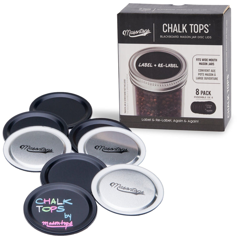 Masontops Chalk Tops Wide Mouth Storage Lids (Non-Sealing) for Mason Jars, 8-pk I7