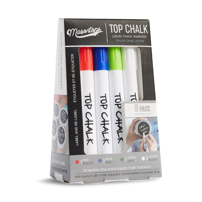 Masontops Top Chalk Erasable Liquid Chalk Markers, Multi-Colour, 6-pk O4