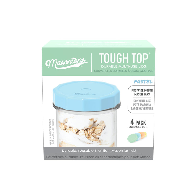 Masontops Tough Tops Durable Plastic Lids, Wide-Mouth, Assorted, 4-pk J4