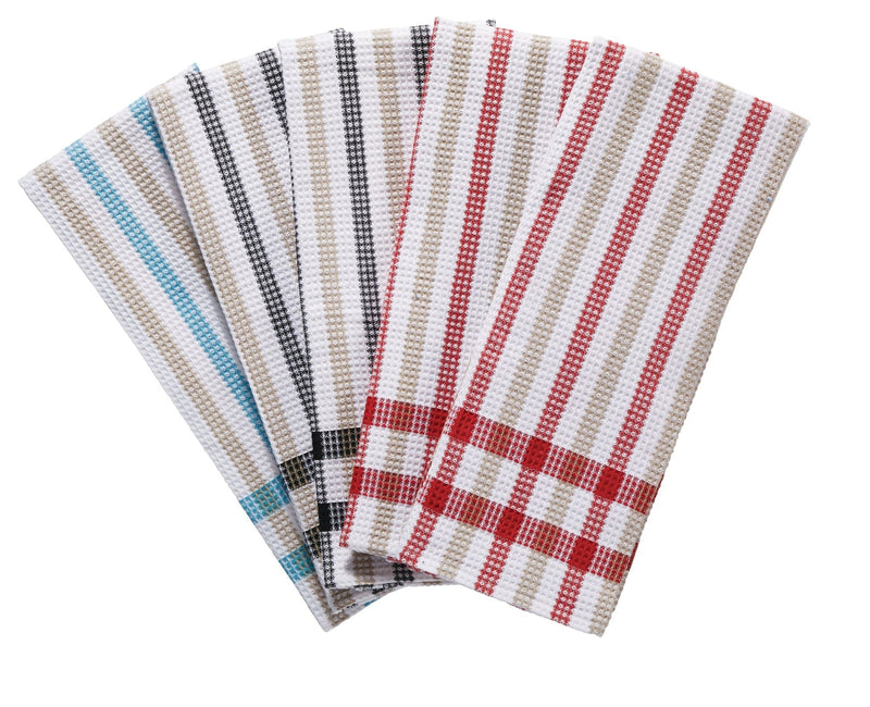 MASTER Chef Cotton Plaid Waffle Kitchen Towels, Reusable, 22-in x 32-in, 5-pk, Assorted Colours K8
