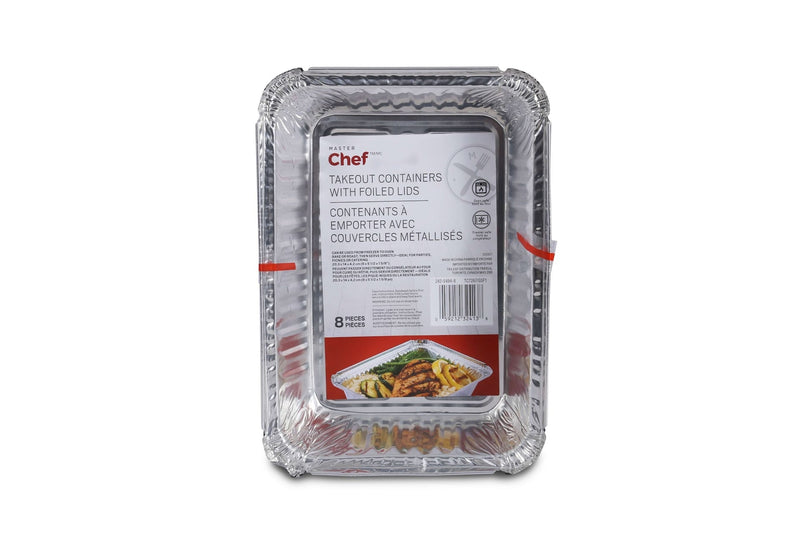 Master Chef Disposable Foil Take Out Food Storage Container with Lid, 3-lb, 4-pk F8