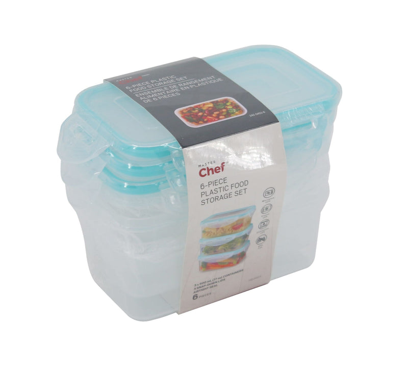 Master Chef Plastic Food Storage Container Set with Snap Lid, 500-mL, 6-pc A4