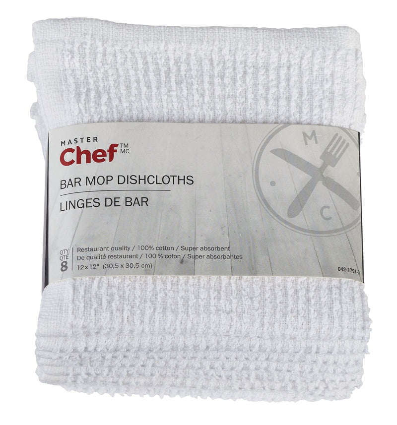 MASTER Chef Terry Cotton Bar Mop Dishcloths, 16-in x 19-in, White, Reusable, 4-pk K9