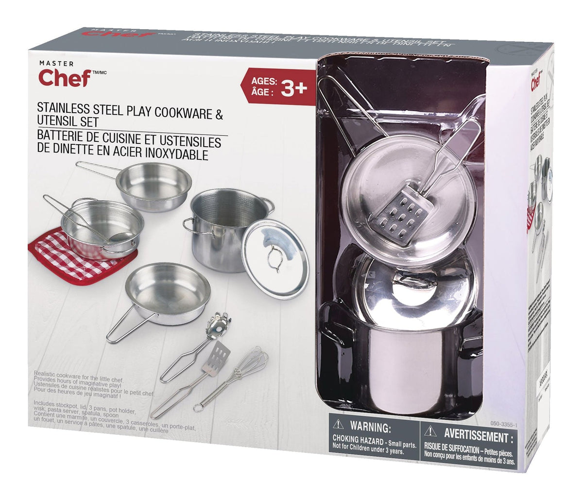 MASTER Chef Toy Kitchen Stainless Steel Cookware Set For Kids, 10 pc, Ages 3+