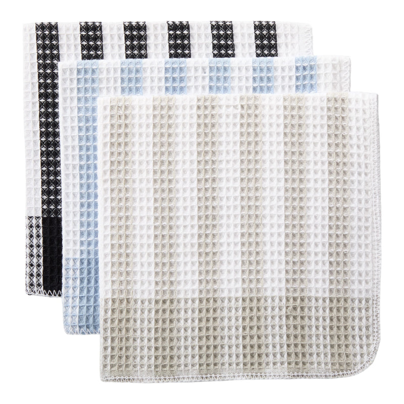 Master Chef Waffle Checkered Cotton Dish Cloths, Black, Grey & Blue, 14-in, 12-pk C8