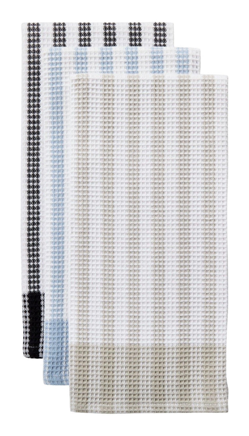 Master Chef Waffle Checkered Cotton Kitchen Towels, Black/Grey/Blue, 20-in x 30-in, 6-pk W6