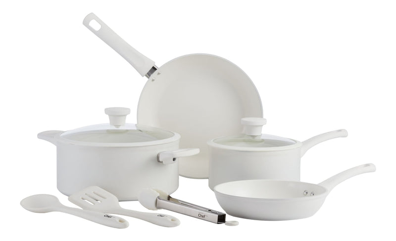 Master Chef White Non-Stick Ceramic/Aluminum Cookset, 9-pc W1