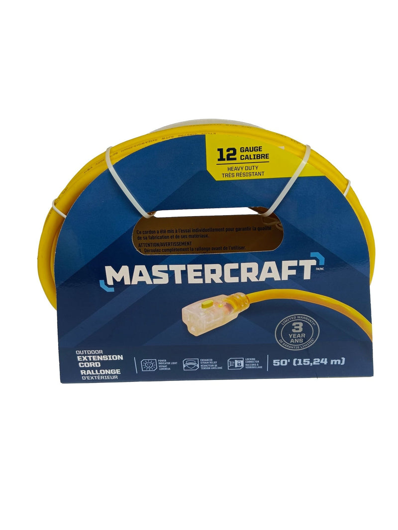 Mastercraft 12/3 Outdoor Extension Cord with Lighted end & Locking Connector, Yellow M6