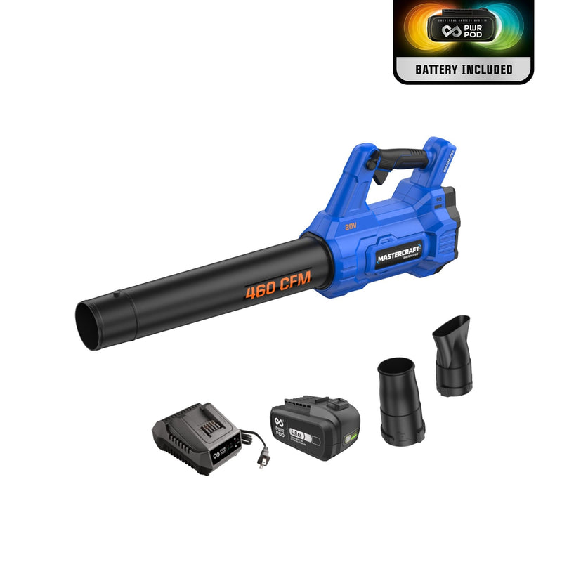 Mastercraft 20V Cordless 460 CFM Brushless Leaf Blower Kit with PWRPOD 4 Ah Battery and Charger J7