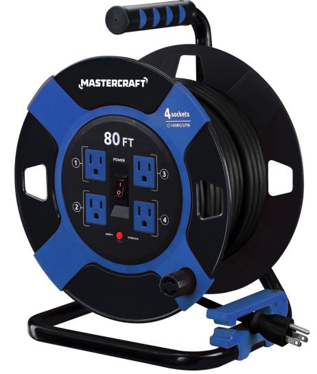 Mastercraft 80-ft 4-Outlet Retractable Extension Cord Reel with Surge Protection H6