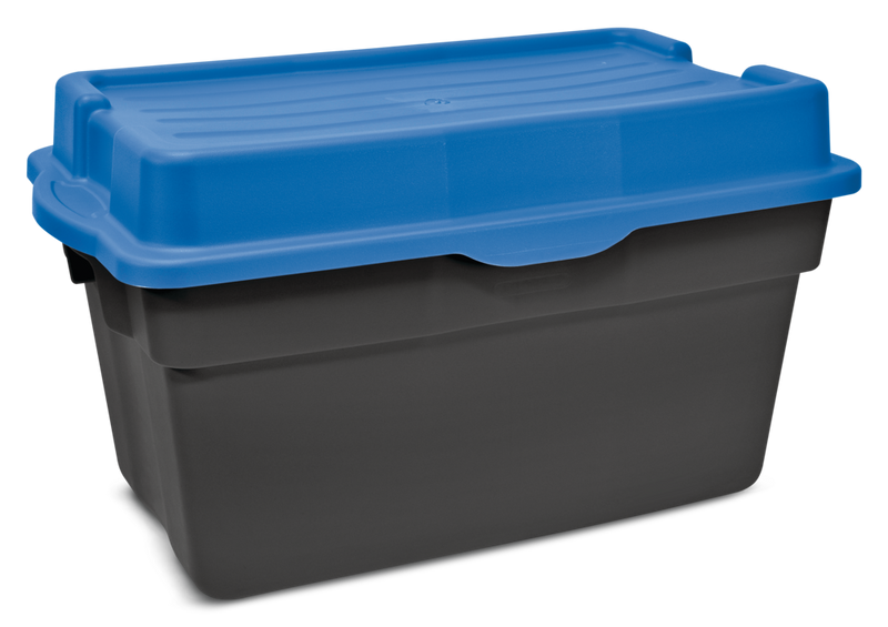 Mastercraft Heavy Duty Stackable Storage Box with Hinged Lid, 132-L, Black/Blue N8