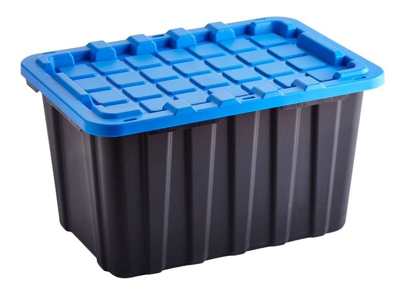 Mastercraft Heavy Duty Stackable Storage Box with Lid, 102-L, Black/Blue D6